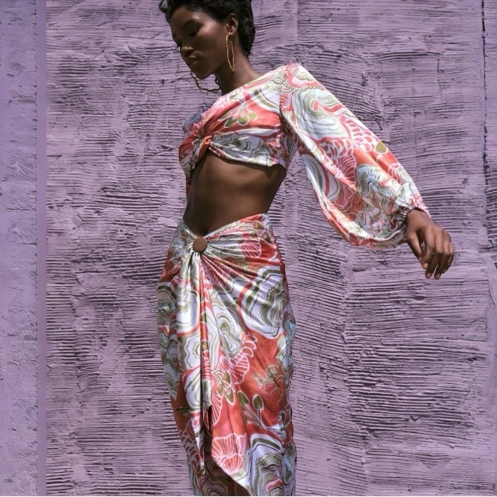 Andrea Iyamah Pink and Green Skirt Coverup